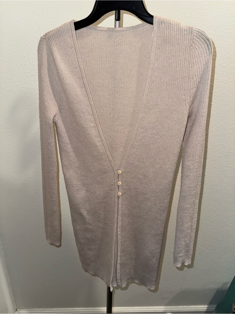 Zara Light Beige Ribbed V-Neck Button Cardigan Comfort Beachy Comfort Luxury